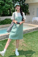 2024新款夏装绿色背带裙假两件212A-8844-P125-K188，女装连衣裙，浙宝212A