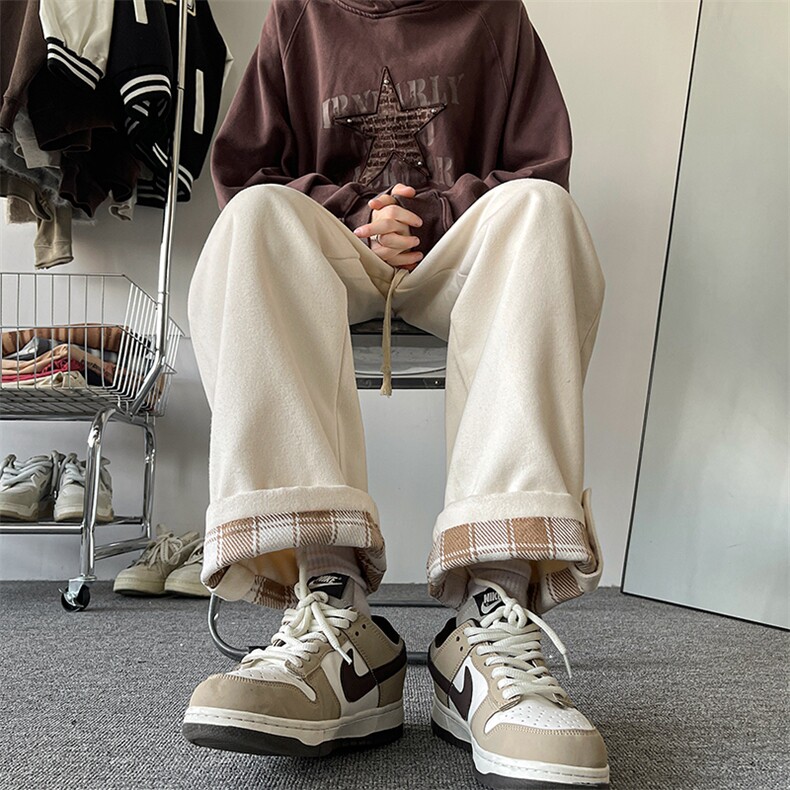 加绒毛呢裤男直筒垂感阔腿特大码胖子休闲裤K906P55控78,男装休闲裤,电商D206-1