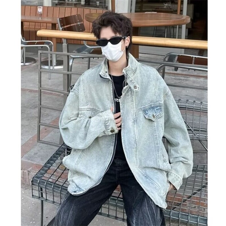 复古水洗做旧牛仔外套男款春秋季潮牌vibe风休闲夹克宽松工装上衣,男装夹克,星座506