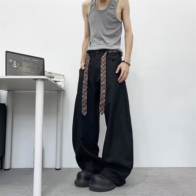休闲裤西裤小众设计感百搭垂感阔腿裤3320P48，男装西裤，星座410-2