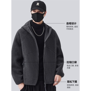 双面摇粒绒连帽外套男士秋冬新款加绒加厚夹克男款冬装WY12 P54图片