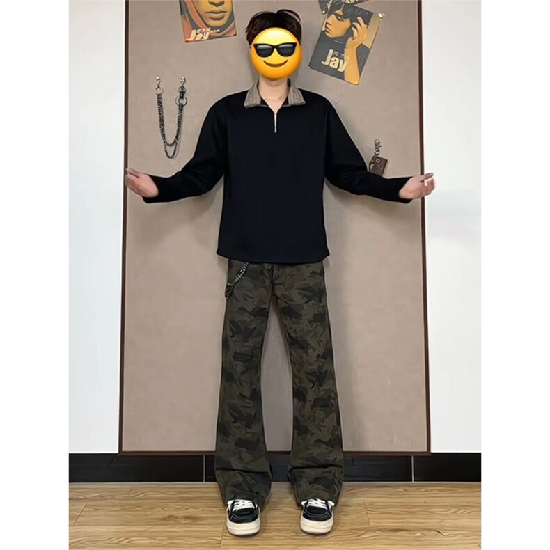 1506-1/KF51201/P47复古迷彩工装牛仔裤男款春秋直筒微喇裤子百搭,男装牛仔裤,星座1506-1