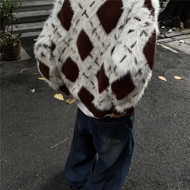 美式秋冬V领开衫针织衫男女风格慵懒风格覆古情侣宽松针织衫夹克,男装针织衫/毛衣,星座506A