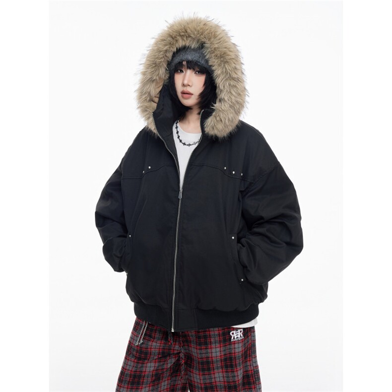 网图美式潮牌毛领棉衣男款冬季加厚保暖棉服青少年情侣外套特P98,男装棉衣,电商C306-1