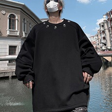 复古oversize垫肩酒红色圆领卫衣男女铆钉设计感小众内搭长袖外套，女装短外套，星座506A
