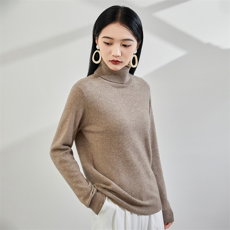 2024秋冬新款35%山羊绒女士净面高翻领羊绒衫,女装羊绒衫,润辉羊绒