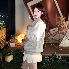 抖音得物品质26春装美式重磅结构斜拉链高领连帽卫衣开衫外套W61，女装短外套，电商A486-1