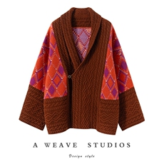 秋冬新款针织重磅菱形格麻花开衫时尚百搭，女装针织衫/毛衣，亿嘉羊绒