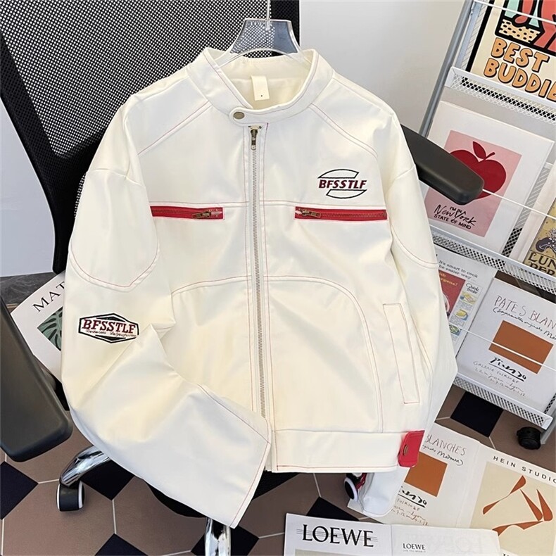 美式短款赛车服pu皮刺绣外套HH100 P65图片