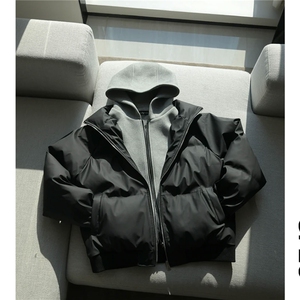网图 冬季美式短款假两件插肩双层连帽双拉链保暖棉服D513 特P105图片