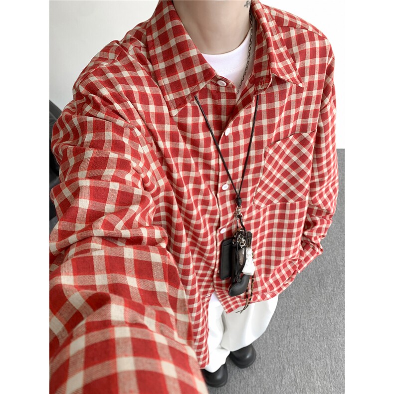 CS71552长袖-P35特控68CS71552短袖-P30特控58大码红色格子衬衫，男装T恤，电商D232