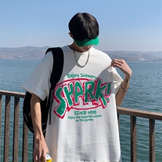 新款短袖t恤男女潮流印花感宽松半袖体恤衫男517A-2-T6627-P28，男装T恤，星座517A-2