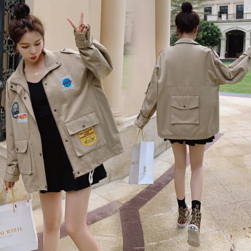韩版卡其色外套女2025春季新款高级感网红炸街宽松休闲小个子上衣，女装牛仔外套，帛香坊