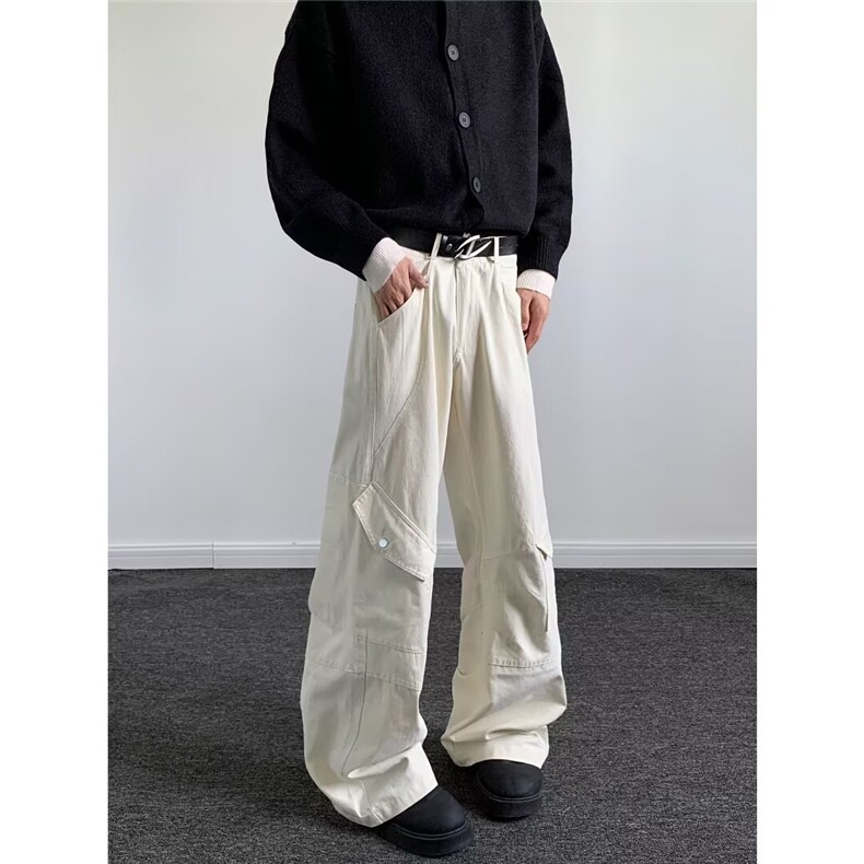 美式拼接斜口袋高街痞帅宽松显高休闲牛仔工装裤CK1385-P59，男装牛仔裤，星座313A-2