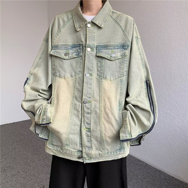 美式高街Vibe黄泥做旧水洗翻领牛仔夹克男FOG拉链外套男JK8887,男装夹克,星座1116A-1（原606A）