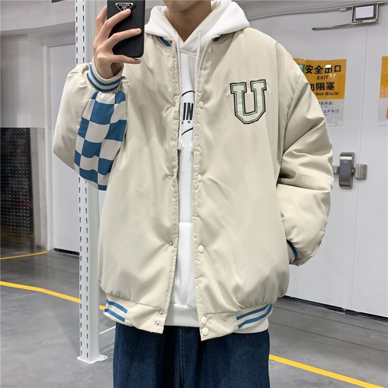 春秋季棋盘格棒球服男ins潮牌宽松休闲外套港风潮流痞帅学生夹克,男装夹克,星座1210-1