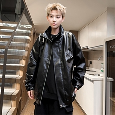 春季潮流夹克情侣款立领皮衣男大码宽松外套机车A266-PY008-P75，男装夹克，电商A266