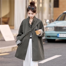 风衣女中长款2025秋季新款今年流行爆款巨好看的韩系休闲立领外套，女装风衣，牡丹诺