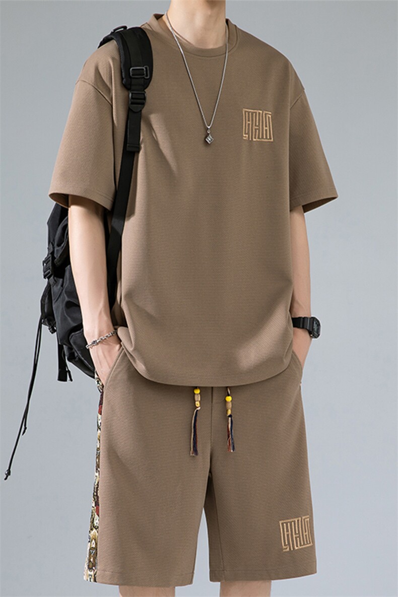 2024夏季新款无影墙大码菠萝格短袖T恤套装M-5XHQ23462-特P45,男装T恤,电商A022