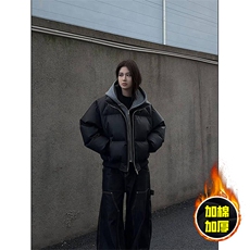 现货高品质重磅工艺美式高街假两件PU皮棉衣男女加厚棉服外套，男装棉衣，电商A443