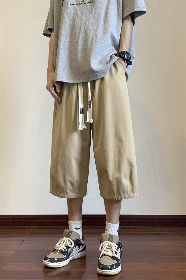 A921TP38控59-织带拼接工装七分裤子男夏季美式潮牌宽松速干短裤,男装牛仔裤,电商B241