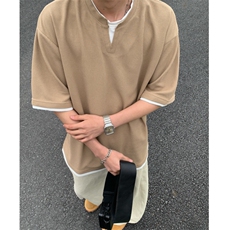2026夏大码假两件华夫格五分短袖T恤潮流宽松T6601/特P25卡其3，男装T恤，电商A094
