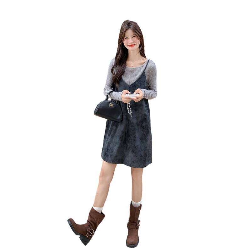 新品现货款号7748PU皮料吊带裙+打底毛衣套装P165K248,女装套装/套裙,2D043