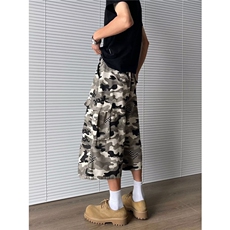 多口袋迷彩工装裤男女夏季宽松显瘦阔腿七分短裤8998P50，男装牛仔裤，星座410-2