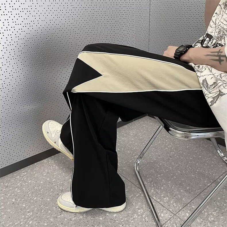 美式复古阔腿裤子2025夏宽松设计感抽绳直筒裤长裤男女KK094-36,男装休闲裤,星座911-3