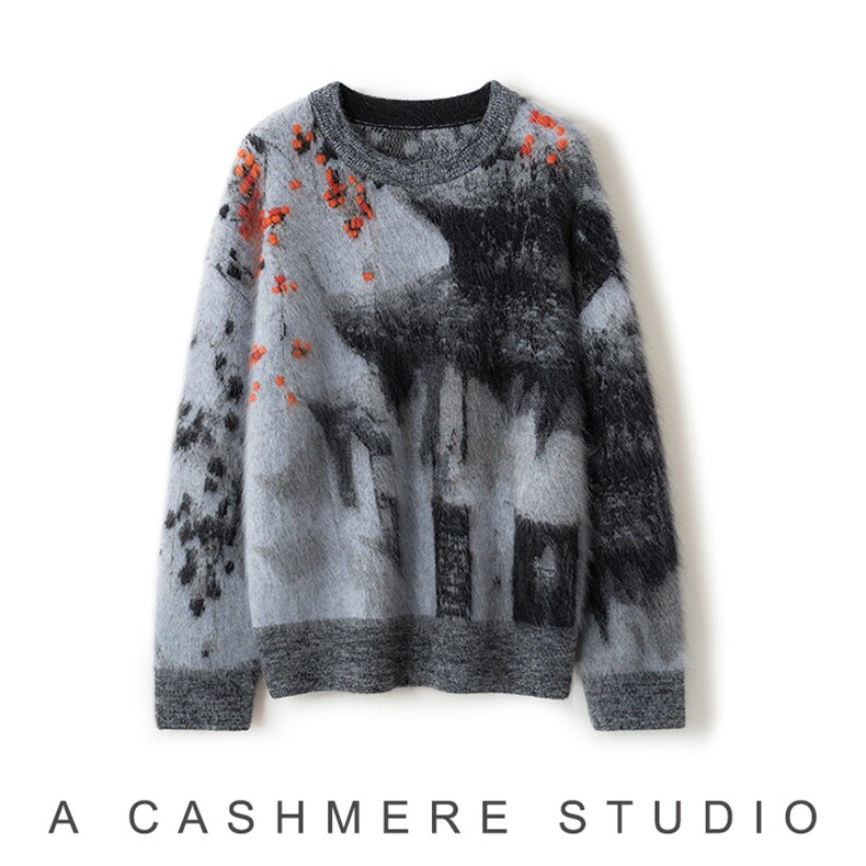 2025年秋季时尚百搭通勤简约休闲柿柿如意圆领，女装羊绒衫，致织羊绒