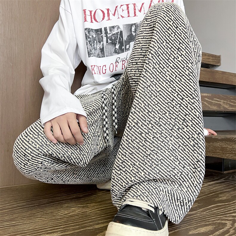 K2588特批35控59小香风斑马纹阔腿裤子男秋季新款拖地裤美式垂感图片