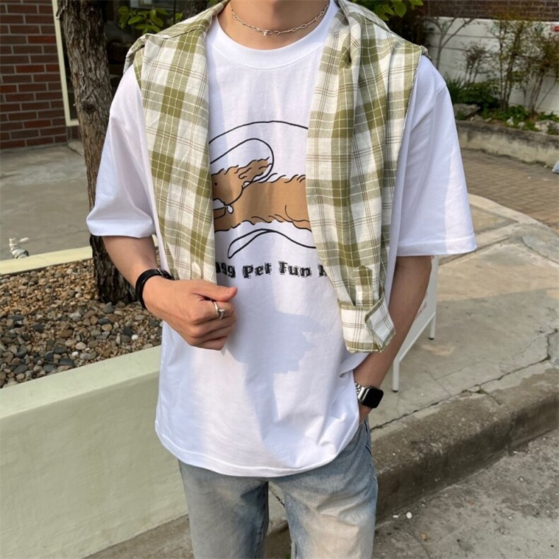 816B-T1069-P40 可爱狗狗t恤纯棉宽松ins韩慵懒男女图片
