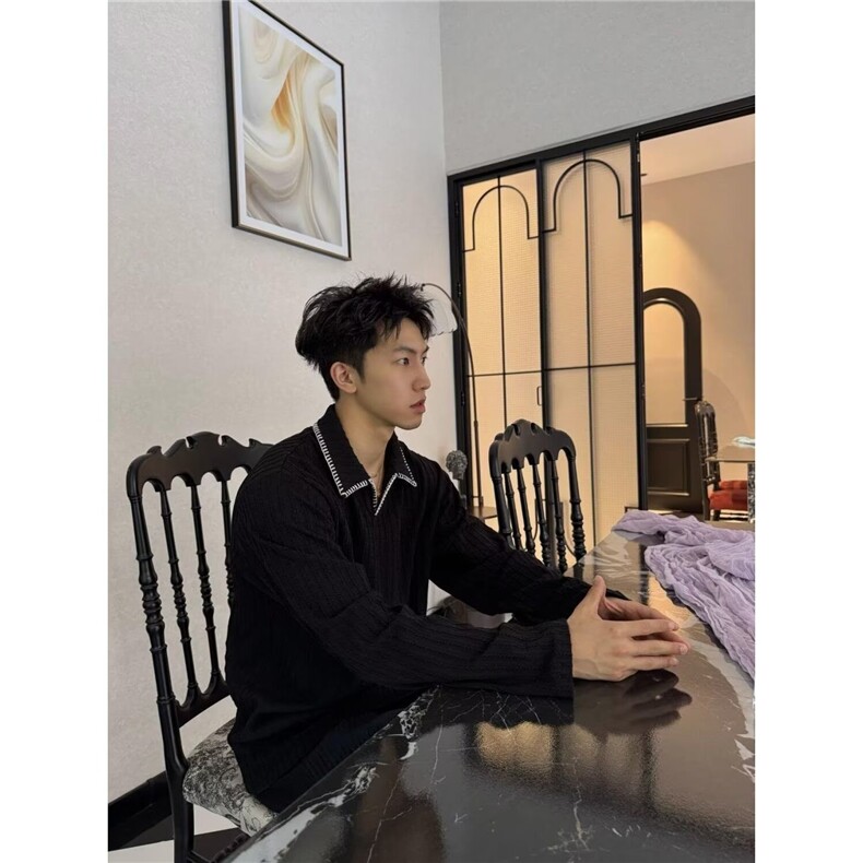 时尚日系长袖POLO文艺流行新款ins慵懒气质潮流百搭简约原宿,男装Polo衫,星座506A