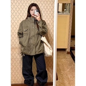 秋新款美式复古工装外套女宽松气质户外运动立领夹克 J8318图片