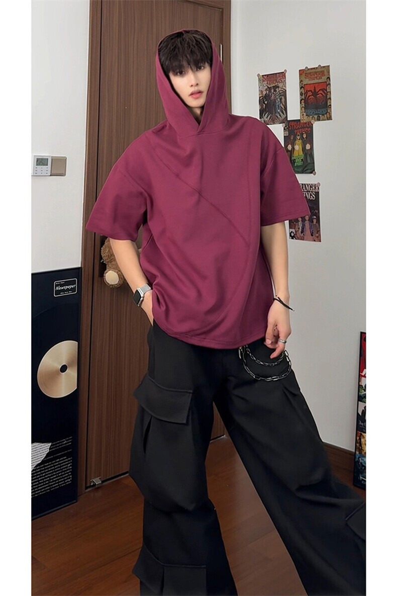 复古韵味简约时尚百搭连帽设计融合港风文艺短袖上衣HY736TP38,男装T恤,电商A102B