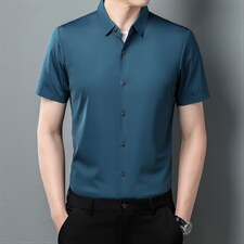 衬衫男2023新款夏装商务休闲正装中青年男士纯色翻领短袖工装衬衫，男装衬衫，电商B212（原钱塘6029）