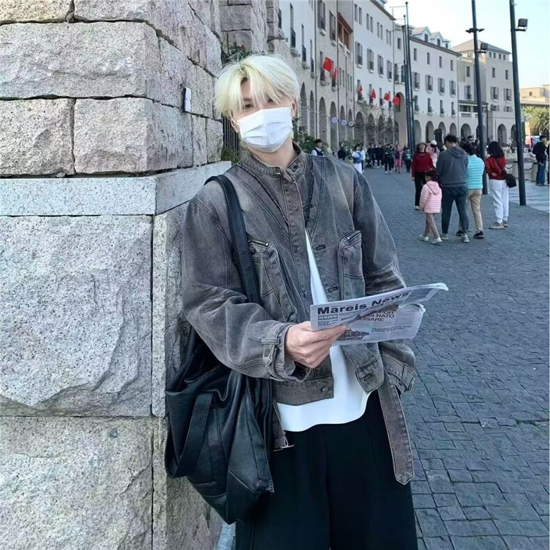 CY99-P78高街美式复古水洗做旧牛仔外套女2025春秋新款宽松,男装工装外套,电商B323A