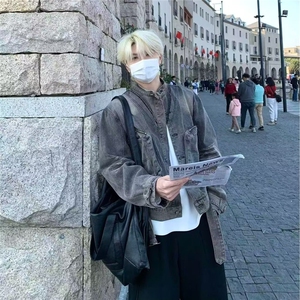 CY99-P78高街美式复古水洗做旧牛仔外套女2025春秋新款宽松