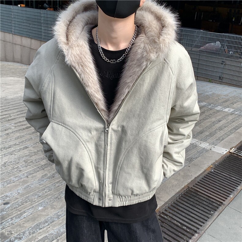 图复古座山雕毛领连帽棉服棉衣男女短款冬季加厚外套特p90,男装棉衣,电商C307