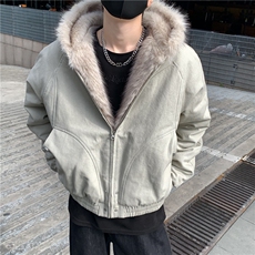 图复古座山雕毛领连帽棉服棉衣男女短款冬季加厚外套特p90，男装棉衣，电商C307