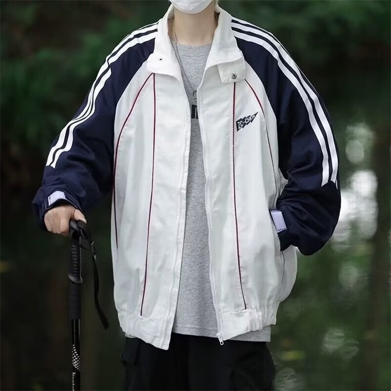 条纹拼接男款休闲外套秋季高街撞色情侣上衣宽松翻领夹克J576/P65,男装夹克,星座506