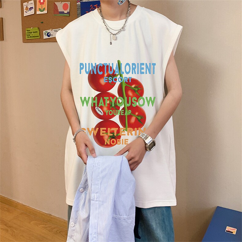直播品质重磅纯棉220克美式印花宽松背心男女无袖t恤潮BX357P25,男装T恤,电商A486
