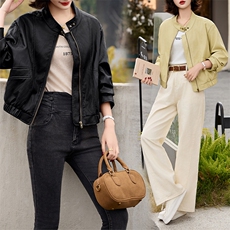 短款棒球服外套女春秋2025新款高端小个子宽松显瘦百搭夹克上衣潮，女装皮衣，江南女神