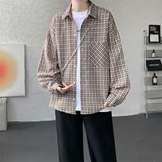 衬衫男春季新款港风宽松格子长袖衬衫CS802-特P28，男装衬衫，星座214-3