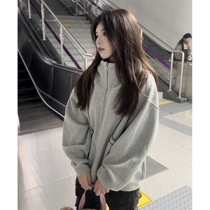 抖音得物高品质秋冬美式高街重磅结构辑明线纹理连帽卫衣外套W111图片