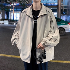 条纹立领外套男潮牌潮流ins港风宽松秋季百搭休闲夹克W1193-P45，男装夹克，星座512-4