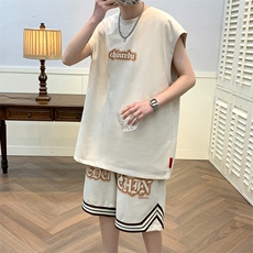 2023夏上新学生潮印花百搭背心套装无袖T恤男女7811-P75控价108，男装背心/马甲，电商A441-1
