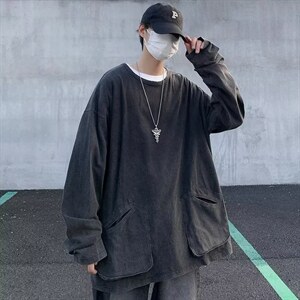 秋季水洗做旧圆领打底衫卫衣潮流牌高街ins宽松t恤男 T1351-P40图片