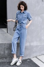 休闲牛仔连体裤女2024春夏新款高腰时尚显瘦百搭工装小个子连衣裤，女装休闲裤，慧尚依恋