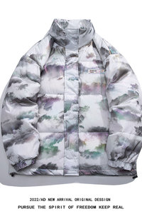 白鸭绒白底22冬季潮流迷彩设计立领羽绒服YR106P245控298图片